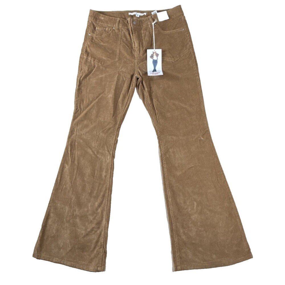 NWT Celebrity Pink Porkchop Flare Corduroy Pants Tan Brown Mid Rise Size 13/31